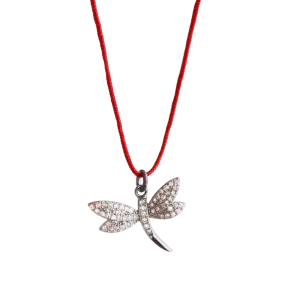 Red Macrame & Sterling Silver Dragonfly Necklace