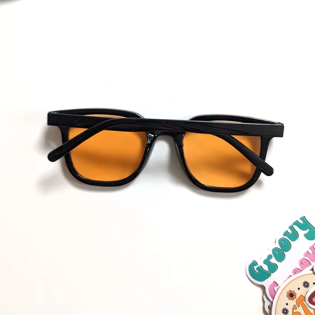 Retro Orange Tinted Wayfarer Sunglasses 70s Groovy Sunnies Nerd Glasses Shades