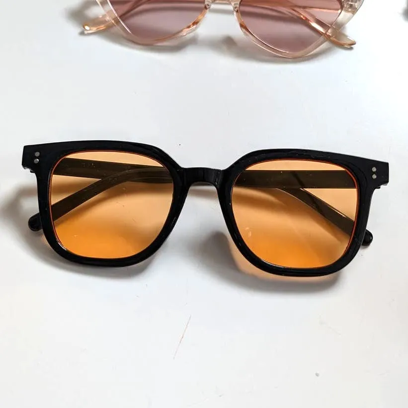 Retro Orange Tinted Wayfarer Sunglasses 70s Groovy Sunnies Nerd Glasses Shades