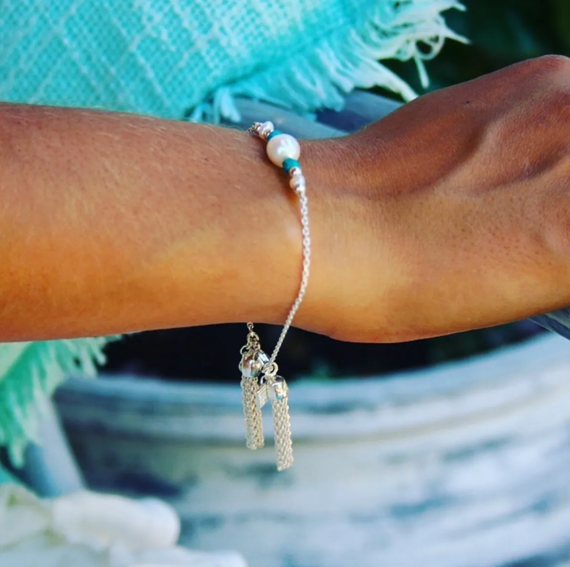 Sea Dreams Pearl Tassel Bracelet Apatite