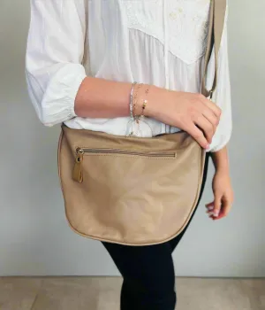 Soft Beige Crescent Sling Bag