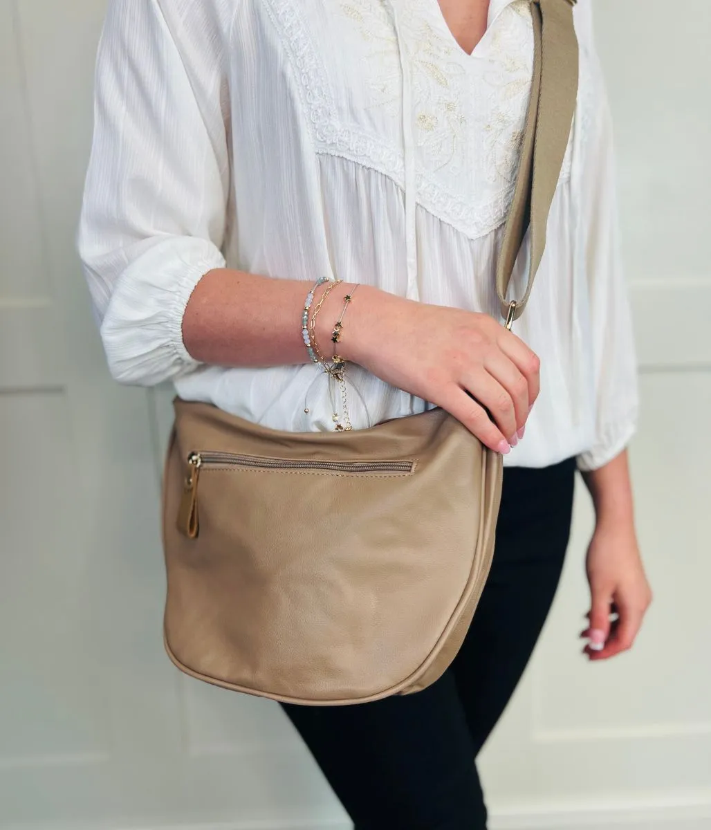 Soft Beige Crescent Sling Bag