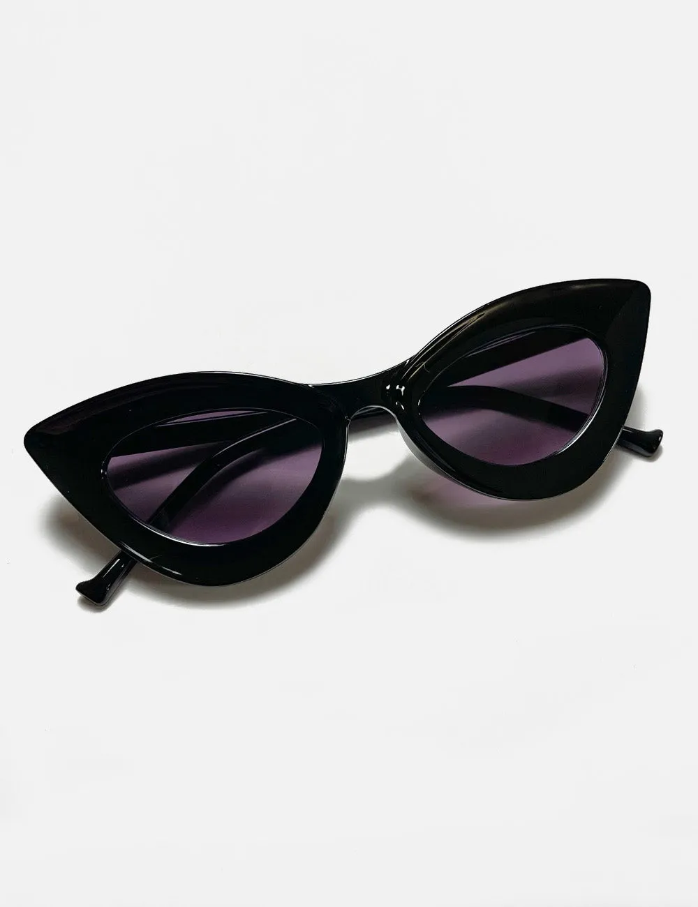 Solid Black Funky 50s Cat Eye Retro Sunglasses