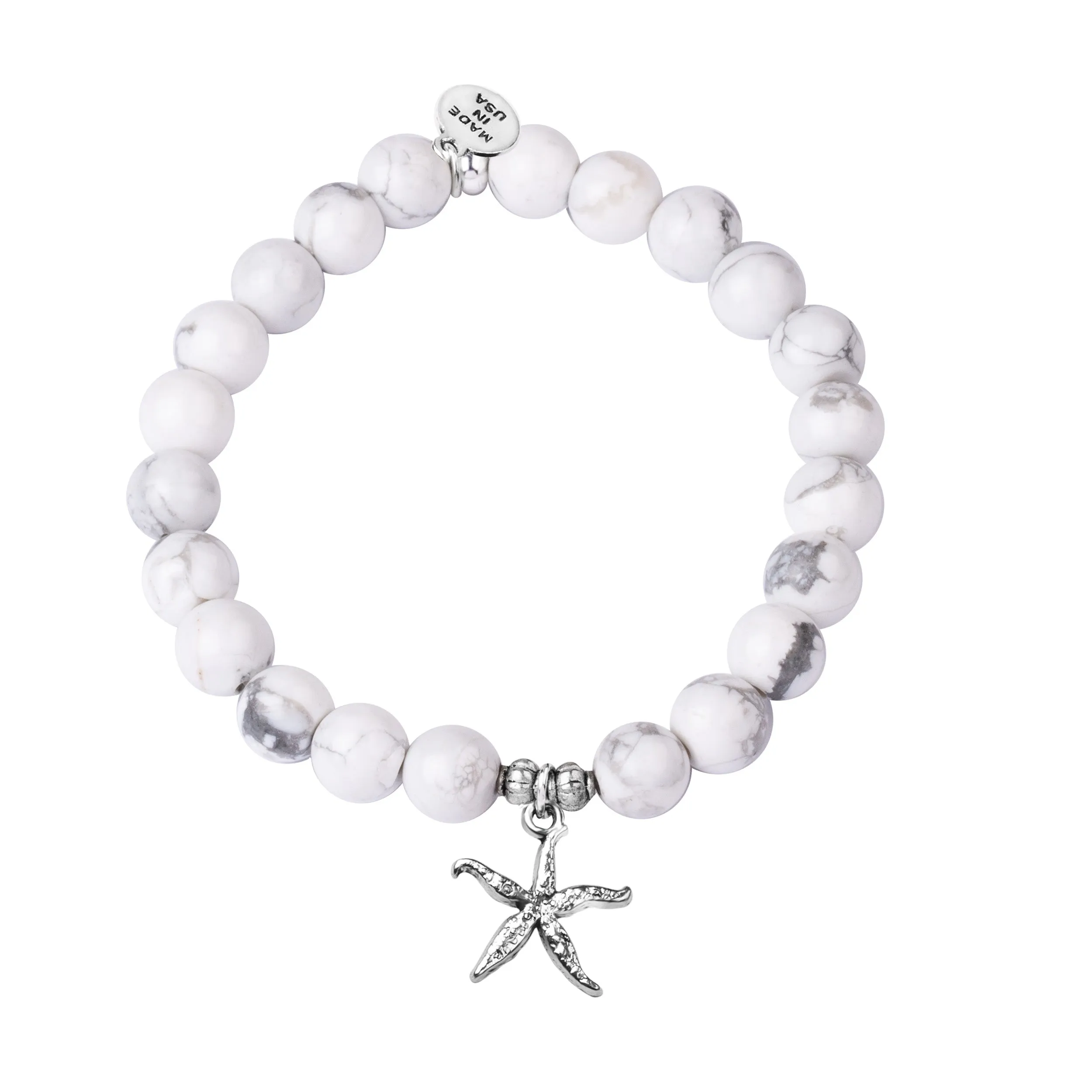 Starfish | Stone Beaded Charm Bracelet | Howlite