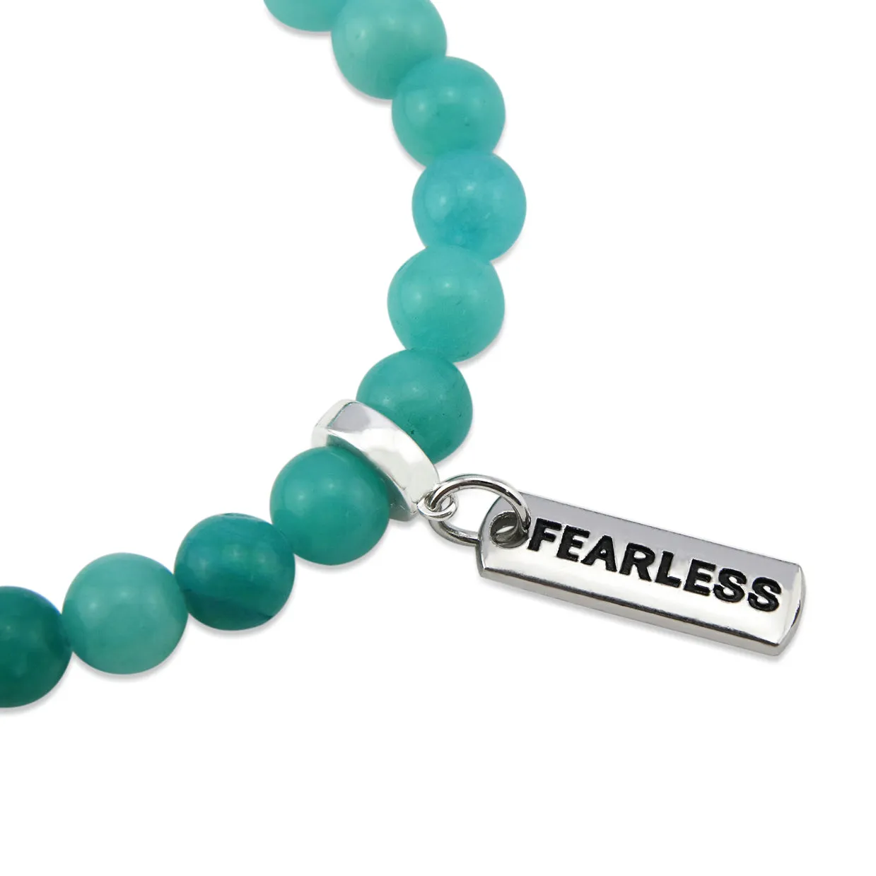 Stone Bracelet - Deep Ocean Jade 8mm Beads - With Silver Word Charm