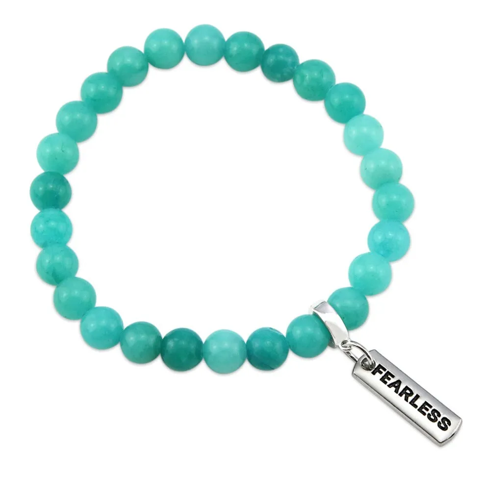 Stone Bracelet - Deep Ocean Jade 8mm Beads - With Silver Word Charm