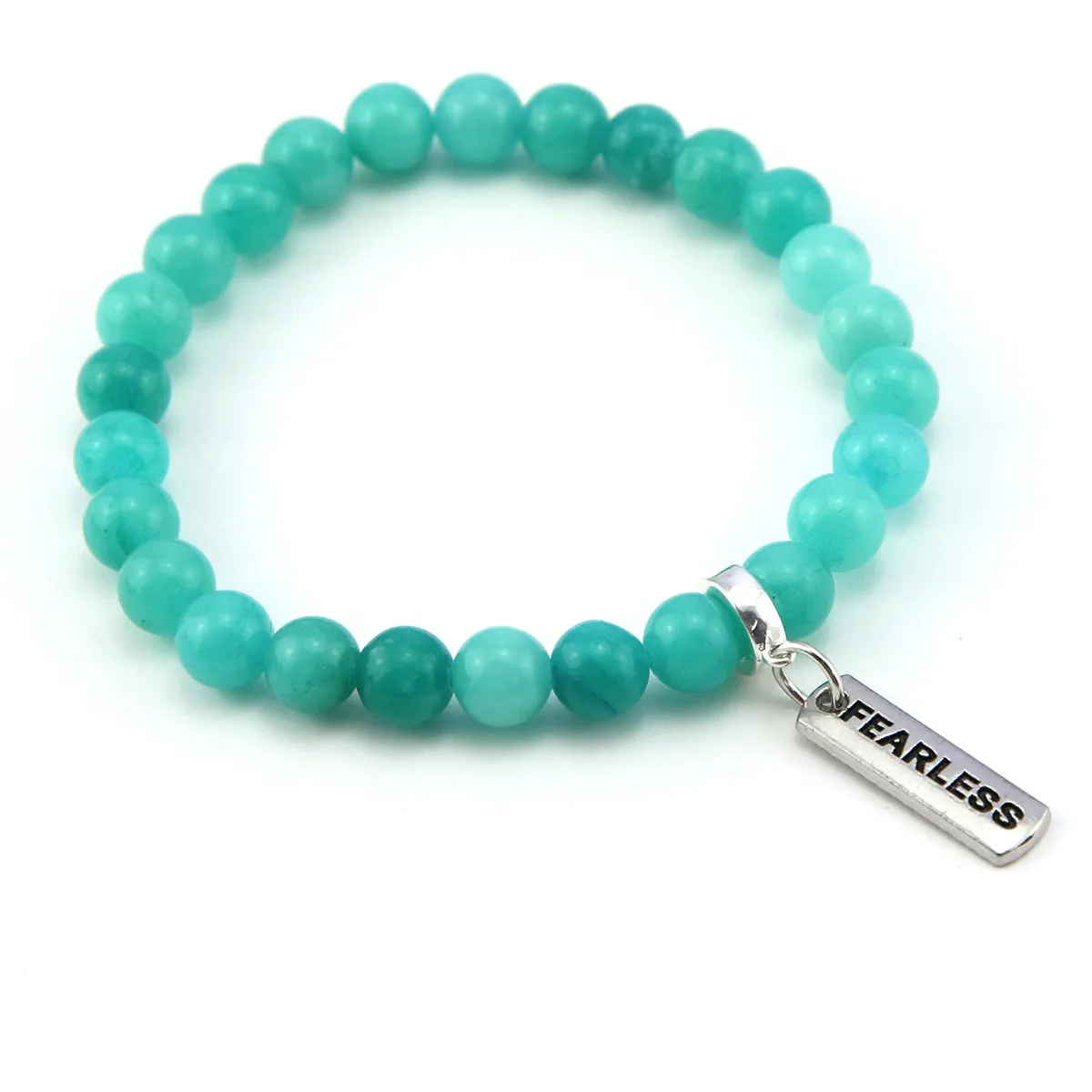 Stone Bracelet - Deep Ocean Jade 8mm Beads - With Silver Word Charm