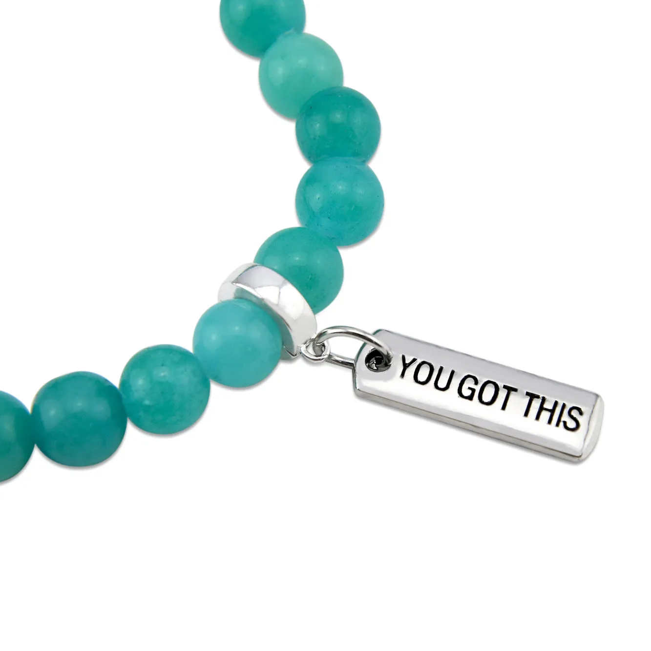 Stone Bracelet - Deep Ocean Jade 8mm Beads - With Silver Word Charm