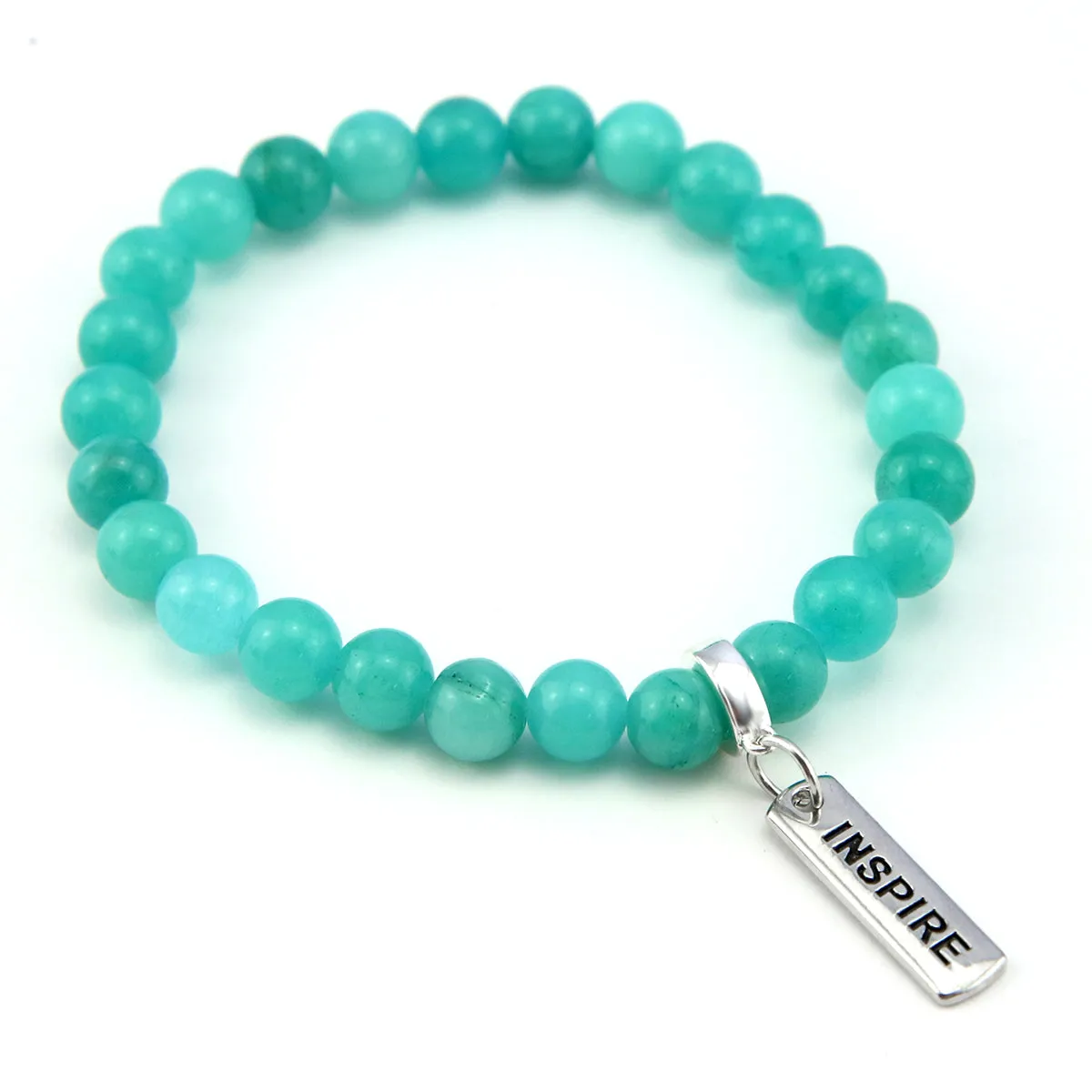 Stone Bracelet - Deep Ocean Jade 8mm Beads - With Silver Word Charm