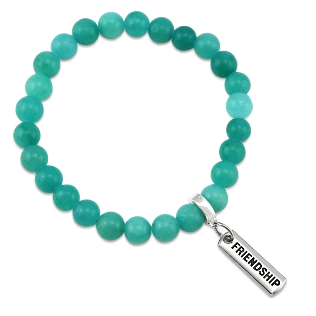 Stone Bracelet - Deep Ocean Jade 8mm Beads - With Silver Word Charm