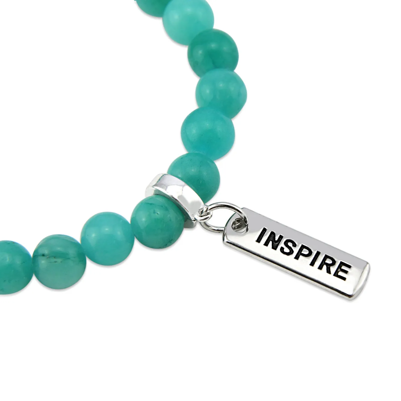 Stone Bracelet - Deep Ocean Jade 8mm Beads - With Silver Word Charm