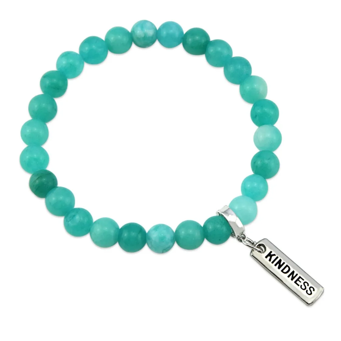 Stone Bracelet - Deep Ocean Jade 8mm Beads - With Silver Word Charm