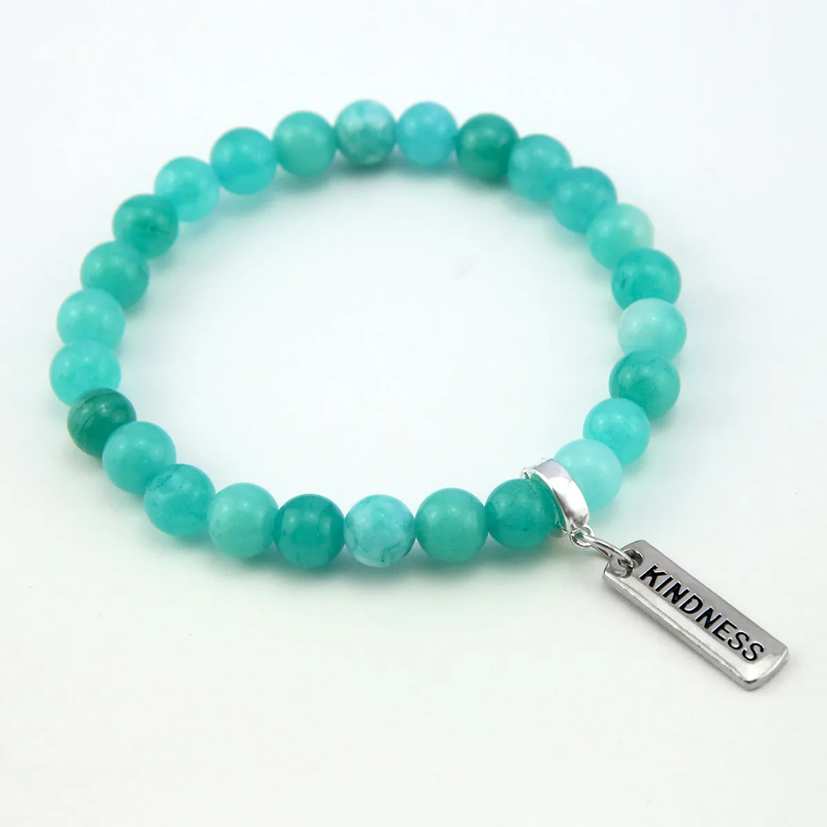 Stone Bracelet - Deep Ocean Jade 8mm Beads - With Silver Word Charm