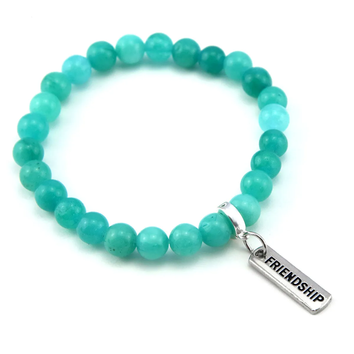 Stone Bracelet - Deep Ocean Jade 8mm Beads - With Silver Word Charm