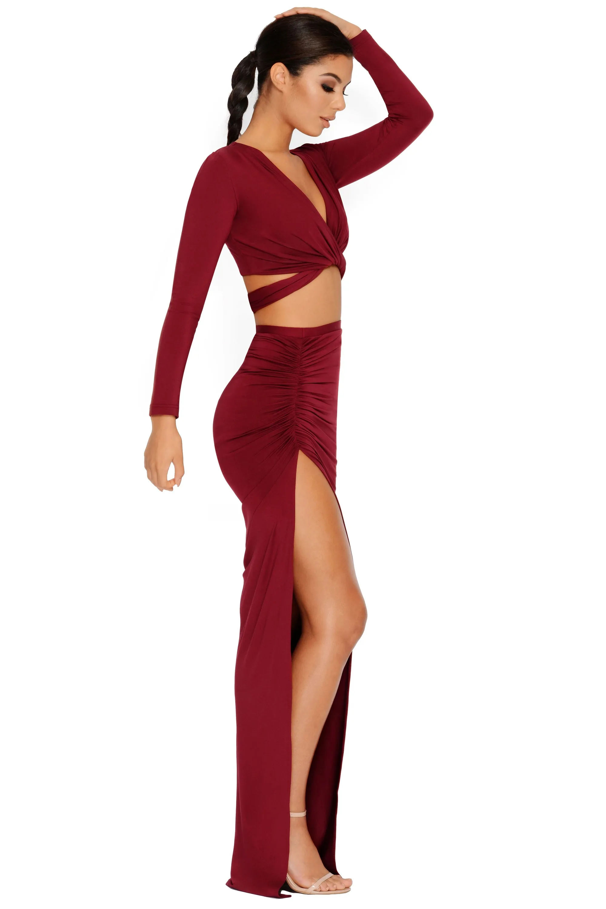 Take The Floor Crop Top in Wine