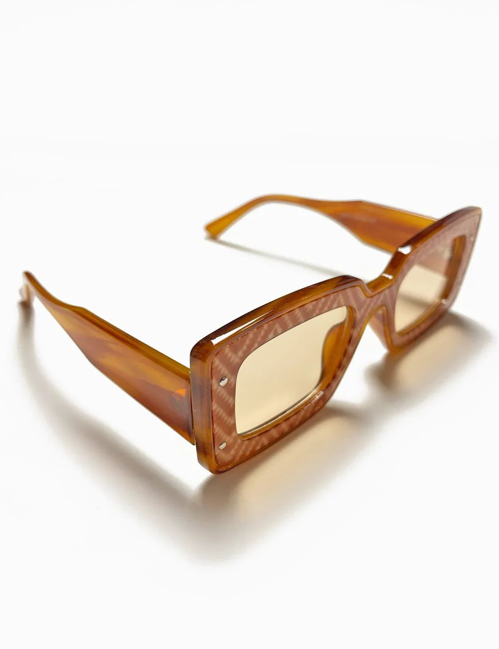 Tan Tweed 1970s Funky Squared Frame Sunglasses