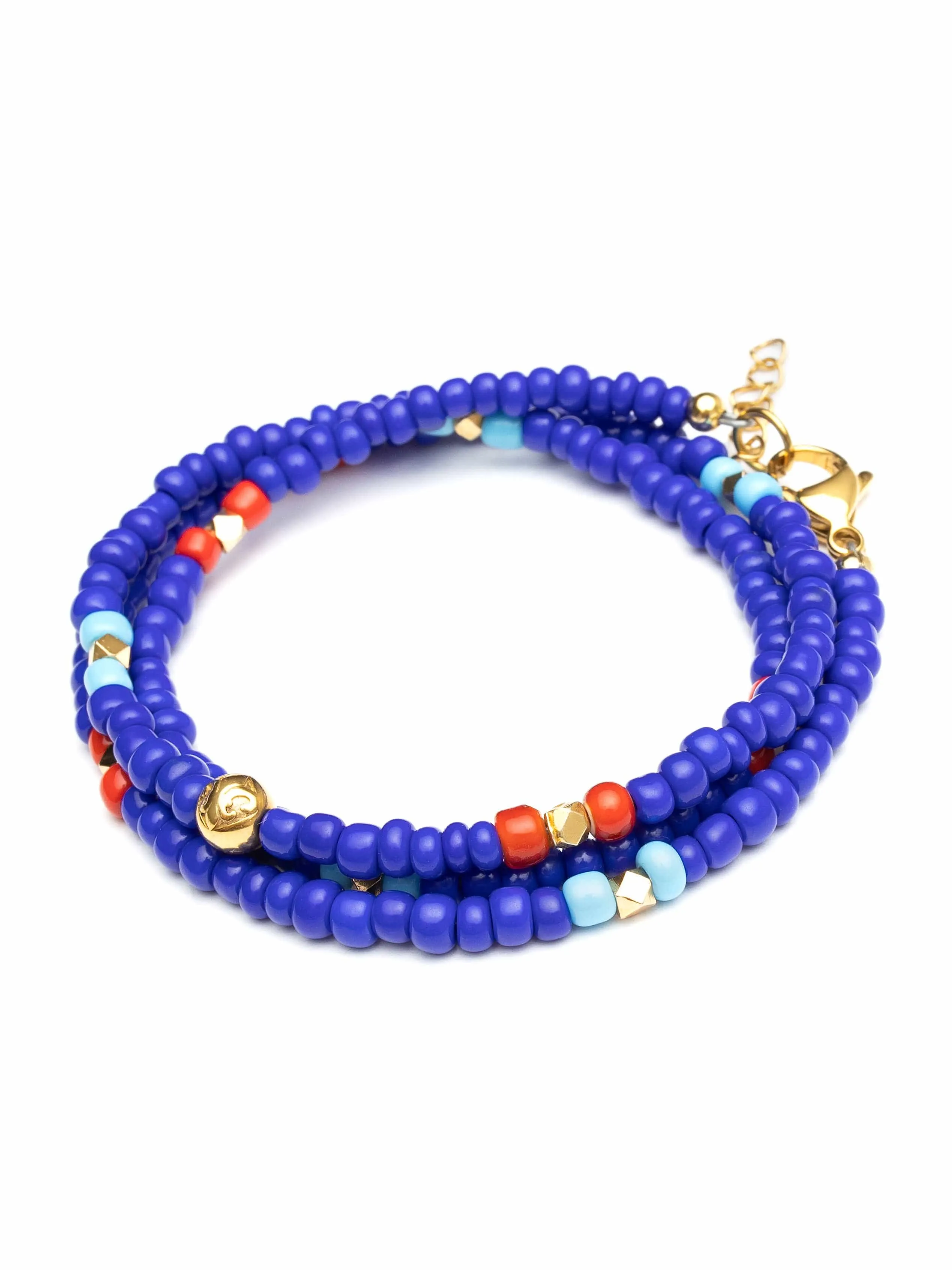 The Mykonos Collection - Blue and Red Vintage Glass Beads with Turquoise