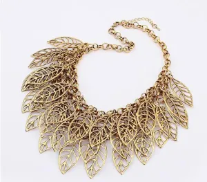 Trendy Full Leaves Short Necklace Bronze Jewellery