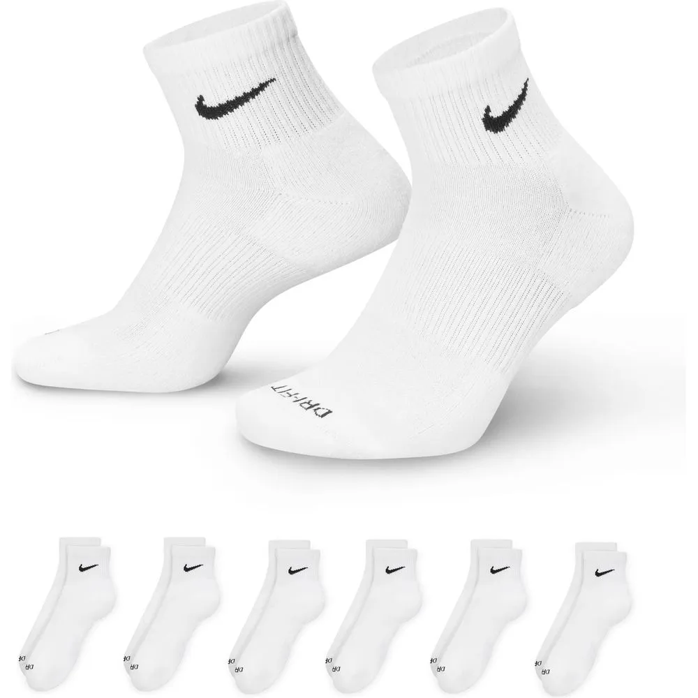 Unisex Everyday Plus Cushioned Training Ankle Socks (6 Pairs) - White