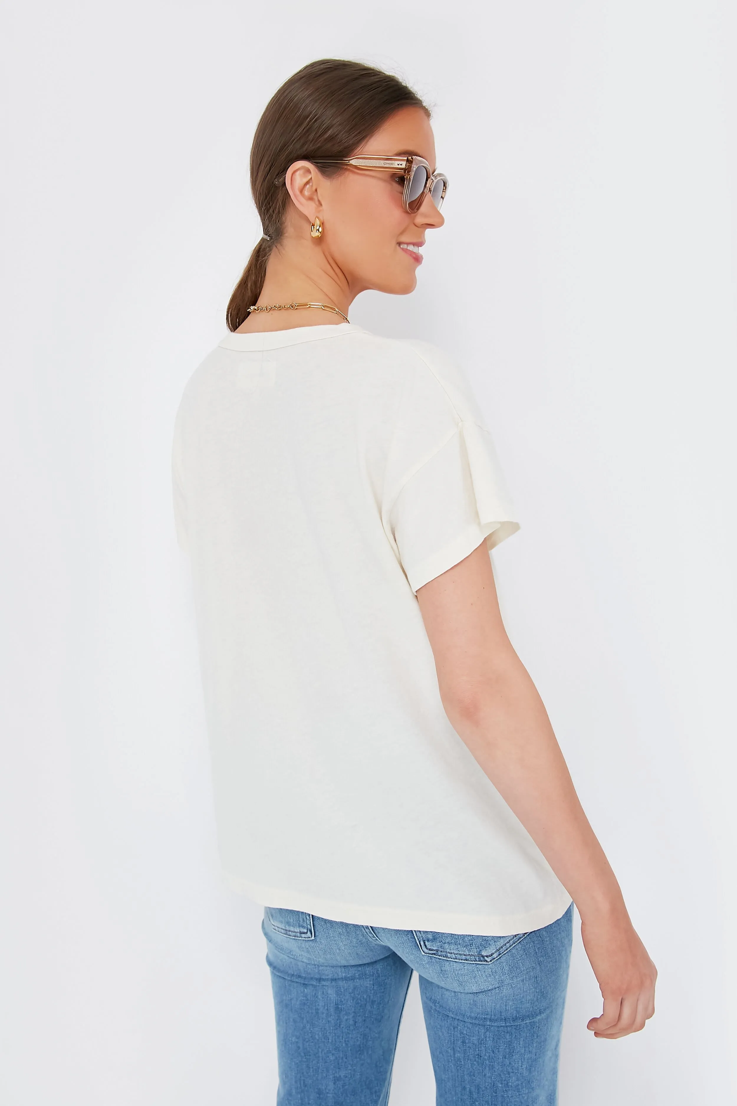 Washed White Weeping Daisy Embroidery Boxy Tee