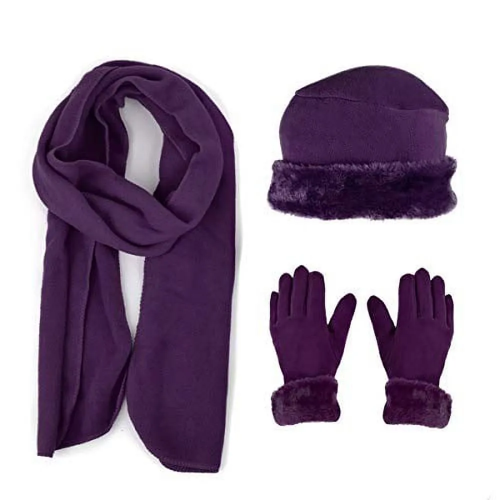 Women's Warm Fleece Winter Set - Scarf, Hat, and Gloves