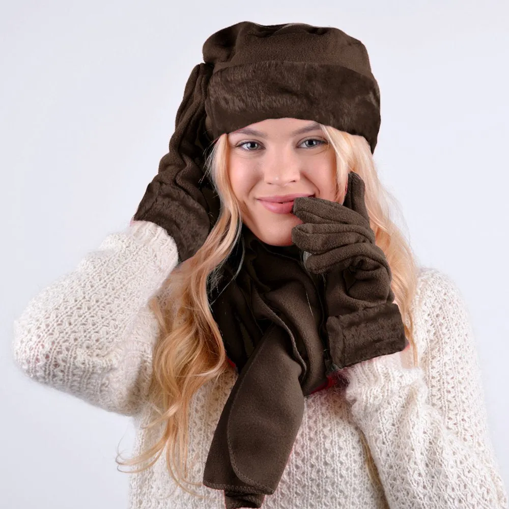 Women's Warm Fleece Winter Set - Scarf, Hat, and Gloves