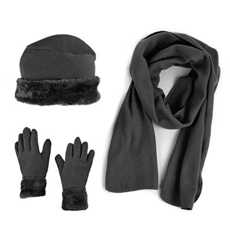 Women's Warm Fleece Winter Set - Scarf, Hat, and Gloves