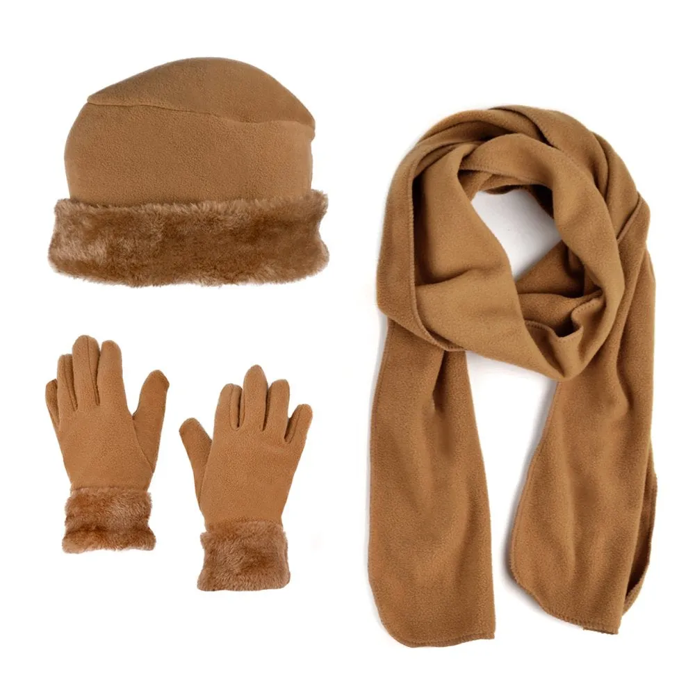 Women's Warm Fleece Winter Set - Scarf, Hat, and Gloves