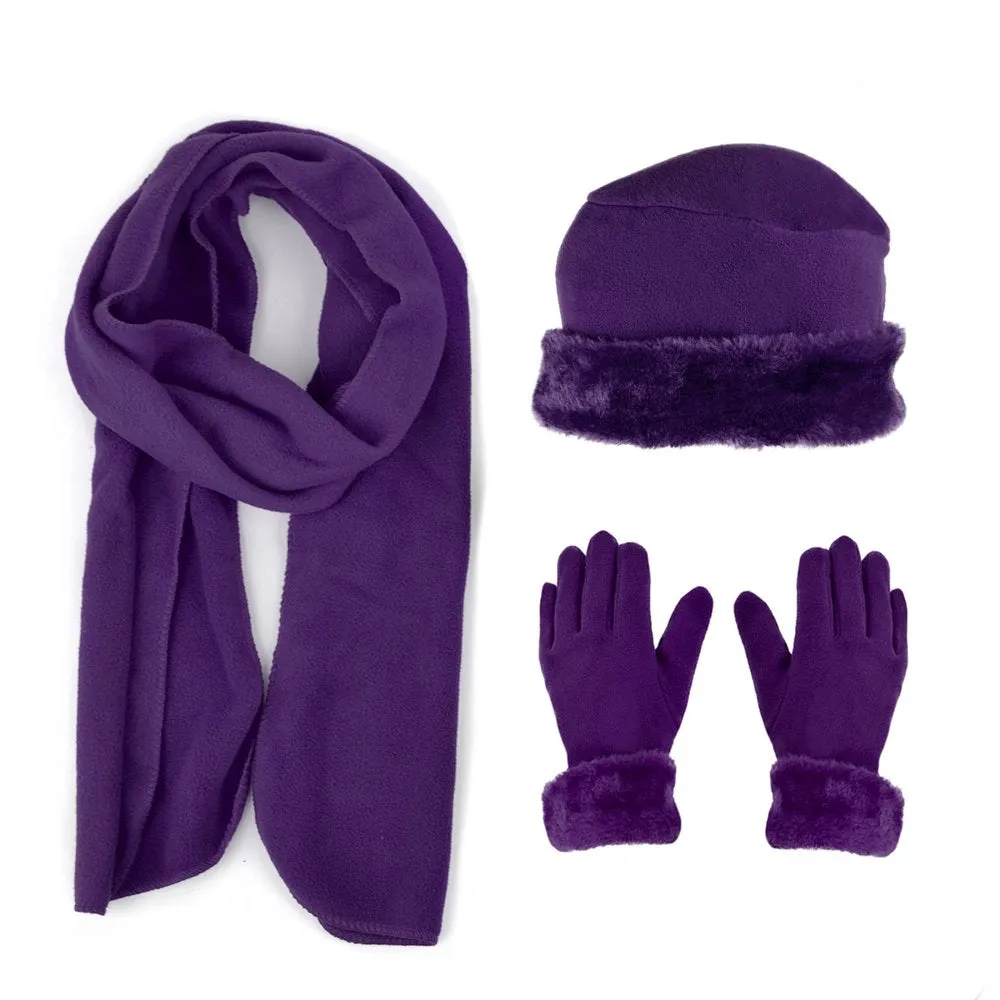 Women's Warm Fleece Winter Set - Scarf, Hat, and Gloves