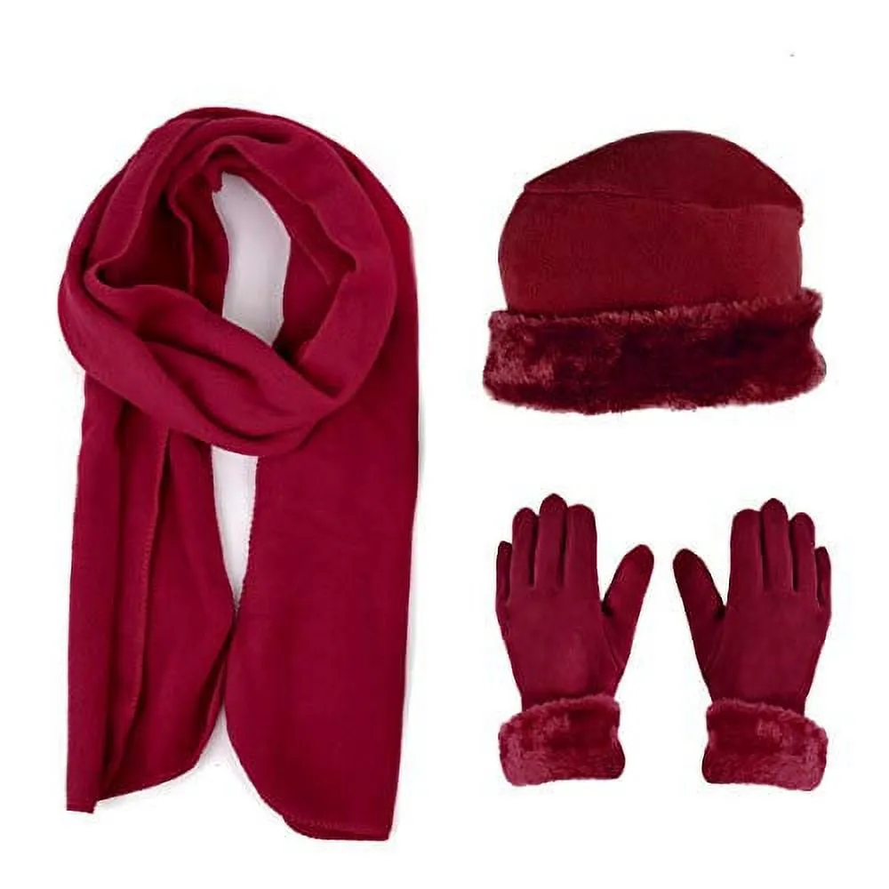 Women's Warm Fleece Winter Set - Scarf, Hat, and Gloves