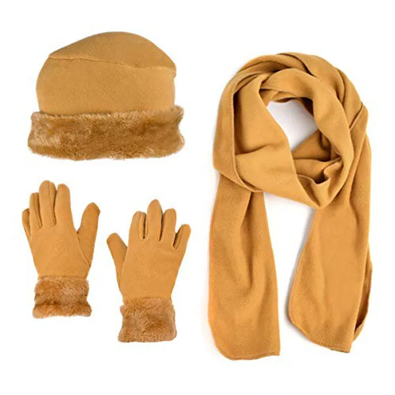 Women's Warm Fleece Winter Set - Scarf, Hat, and Gloves