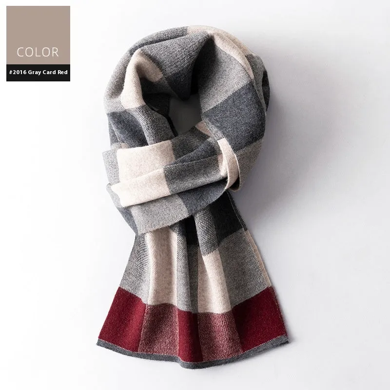 Wool Scarf Men's Winter Plaid Double-sided Scarf